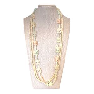 Vintage Hand Carved Coral Elephant Multi Strand Necklace